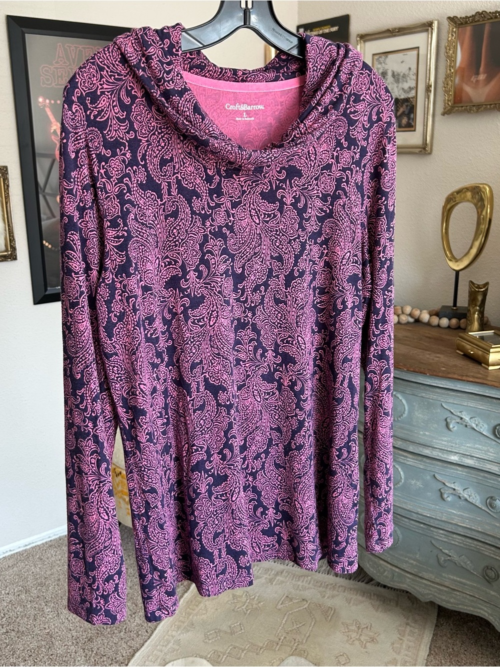 Vintage 90s Y2K Fairycore Long Sleeve Cowl Neck Paisley Boho Whimsigoth Office
